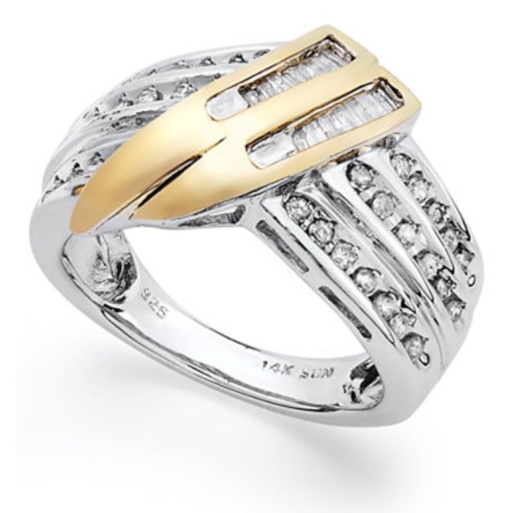 Sterling silver and diamond ring 14 K gold size 9